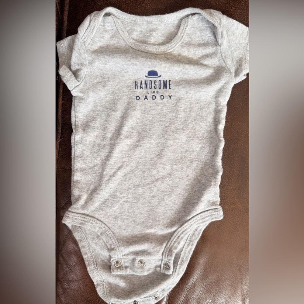 Carters 3 Months Grey “Handsome like Daddy” Onesie Three Button‎ Snap